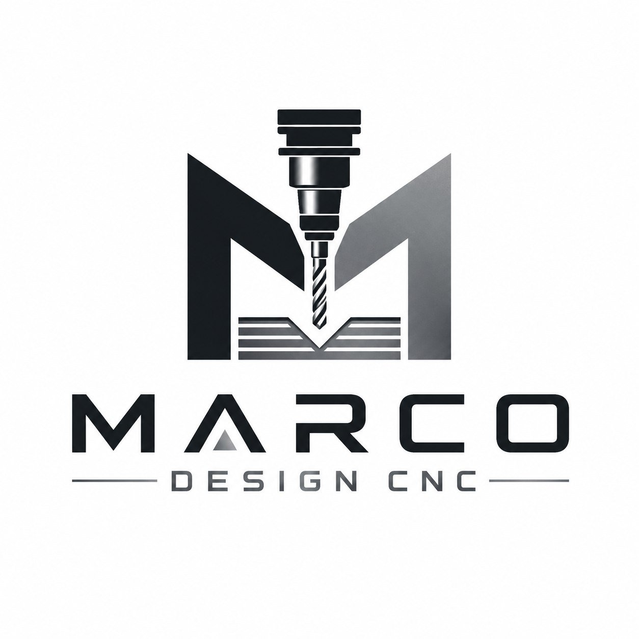 Marco Designs CNC logo — an M with a router bit carving a V-groove